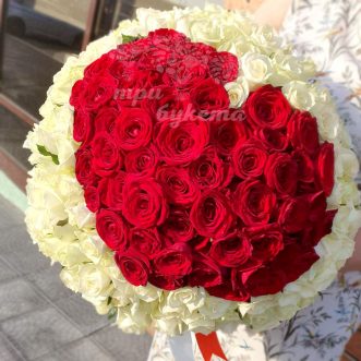 Красно-белое сердце из 151 розы